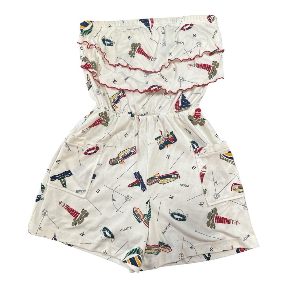 80’s White Nautical Print Jumpsuit